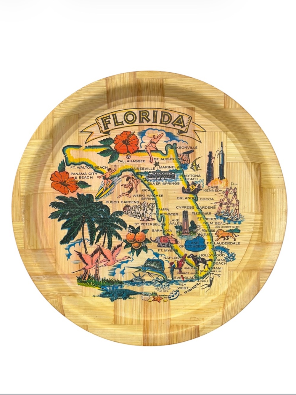 Vintage Florida Souvenir Bamboo Serving Tray